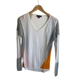 TROUVE Knit Sweater Top Linen Blend Colorblock V Neck Lightweight‎ Small Chic